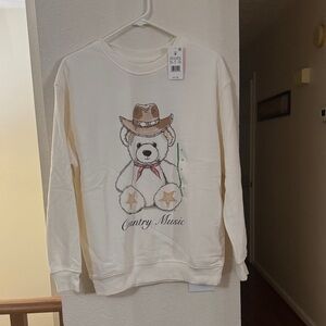 Zoe + Liv Cream Sweatshirt with Bear and Cowboy Hat